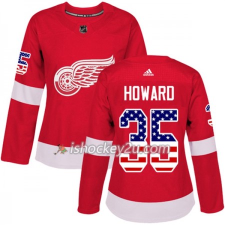 Dame NHL Detroit Red Wings Trøje Jimmy Howard 35 Adidas 2017-2018 Rød USA Flag Fashion Authentic
